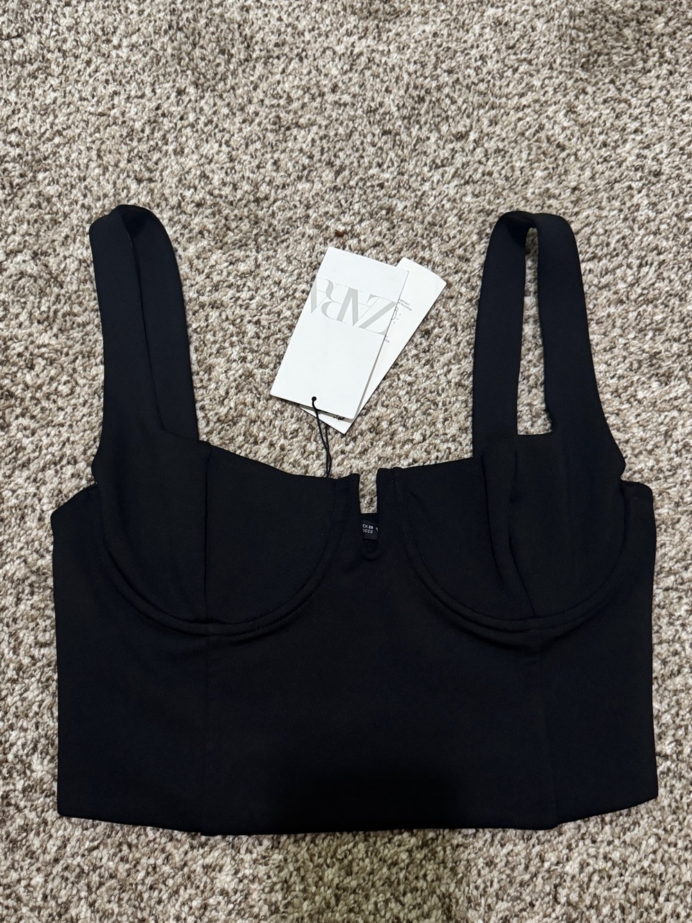 Zara Black Crewneck Top with Branded Tag